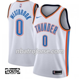 Barn Oklahoma City Thunder Tröja Russell Westbrook 0 Nike 2017-18 Vit Swingman